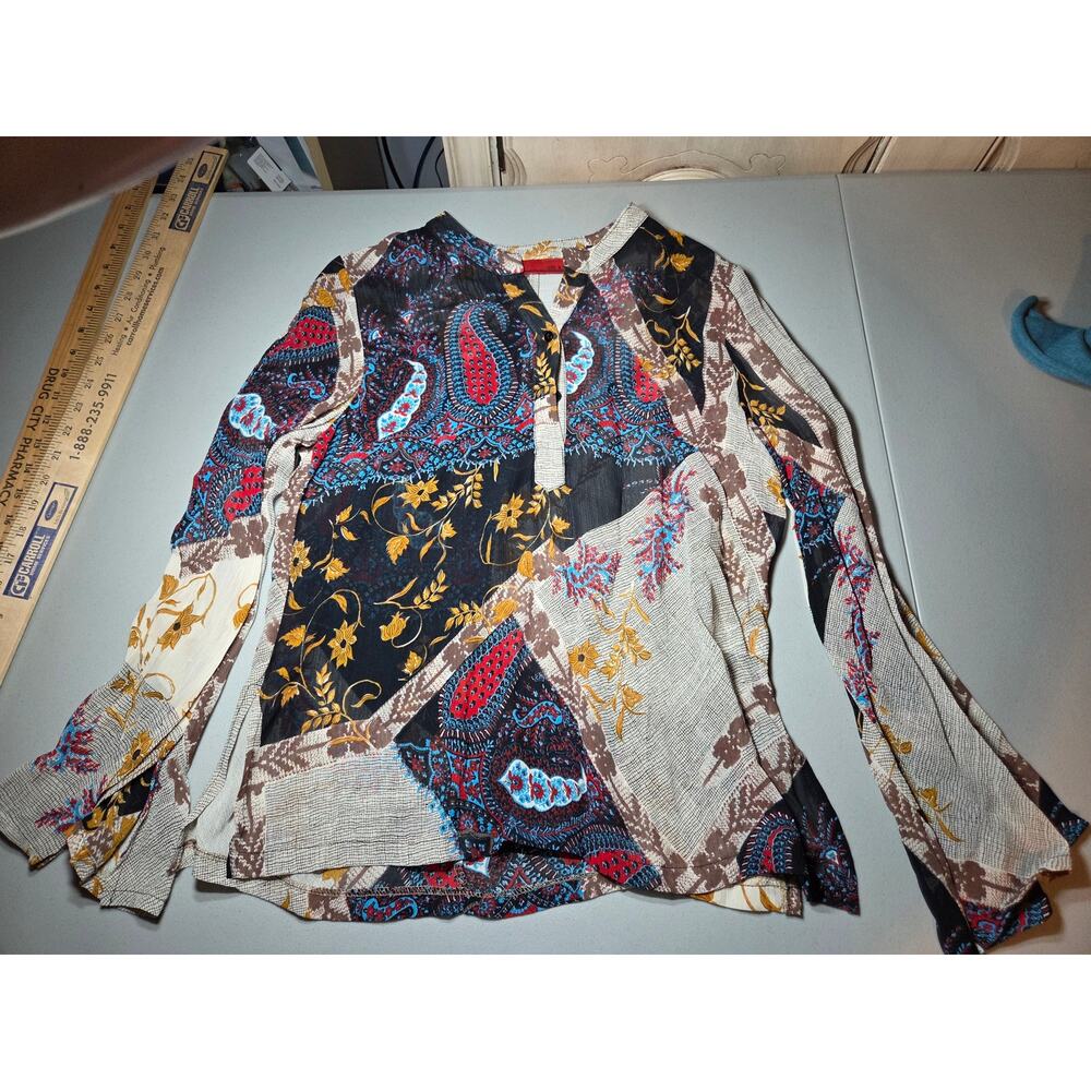 Vintage Lvl X Print blouse Sz L bell sleeves paisley boho floral flowy artistic